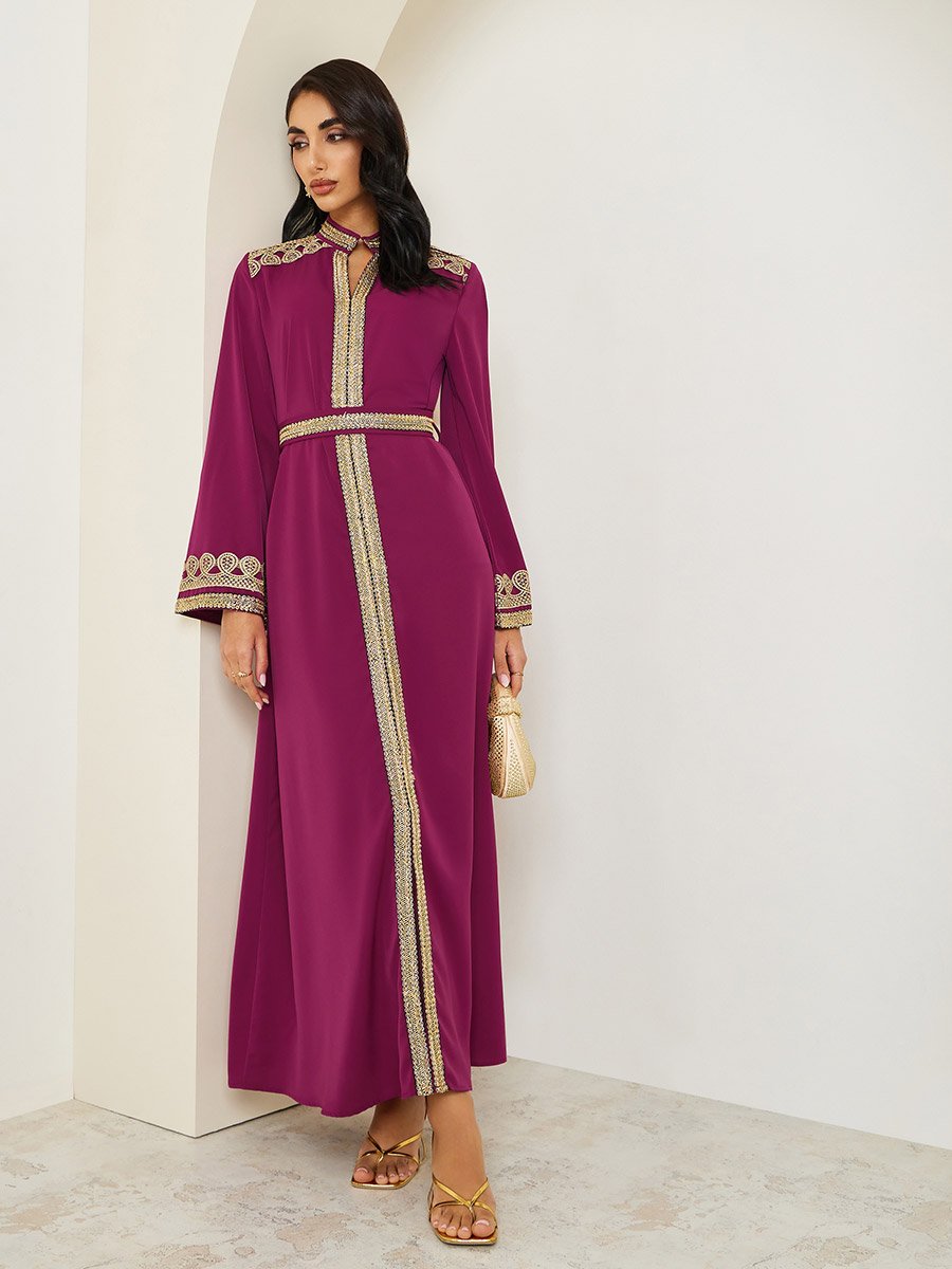 slim fit dress slacks Magenta Rhinestone Satin A-Line Prom Dress, Scoop Neck – AS056 – Viniodress