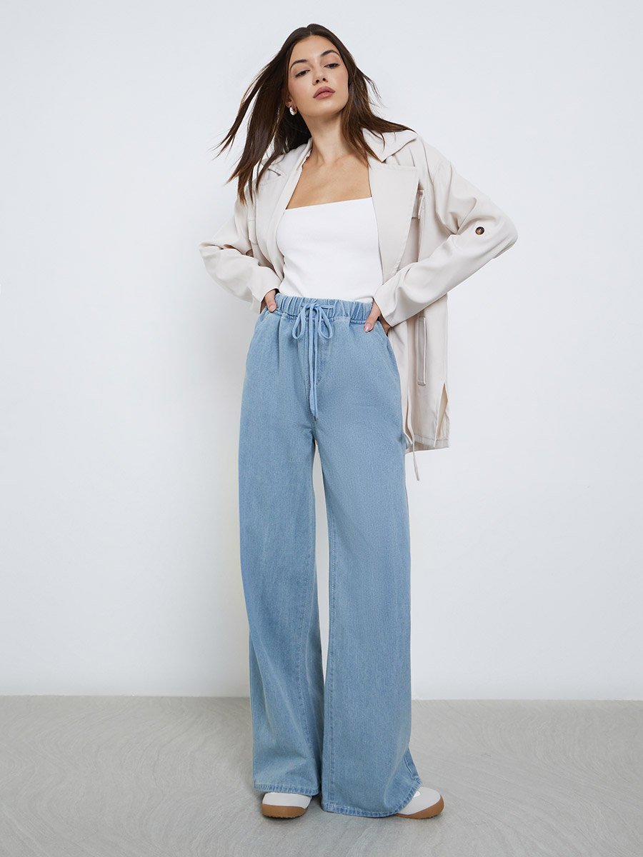 Wide Leg Drawstring Jeans with Pockets