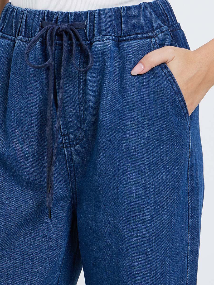 Wide Leg Drawstring Jeans with Pockets