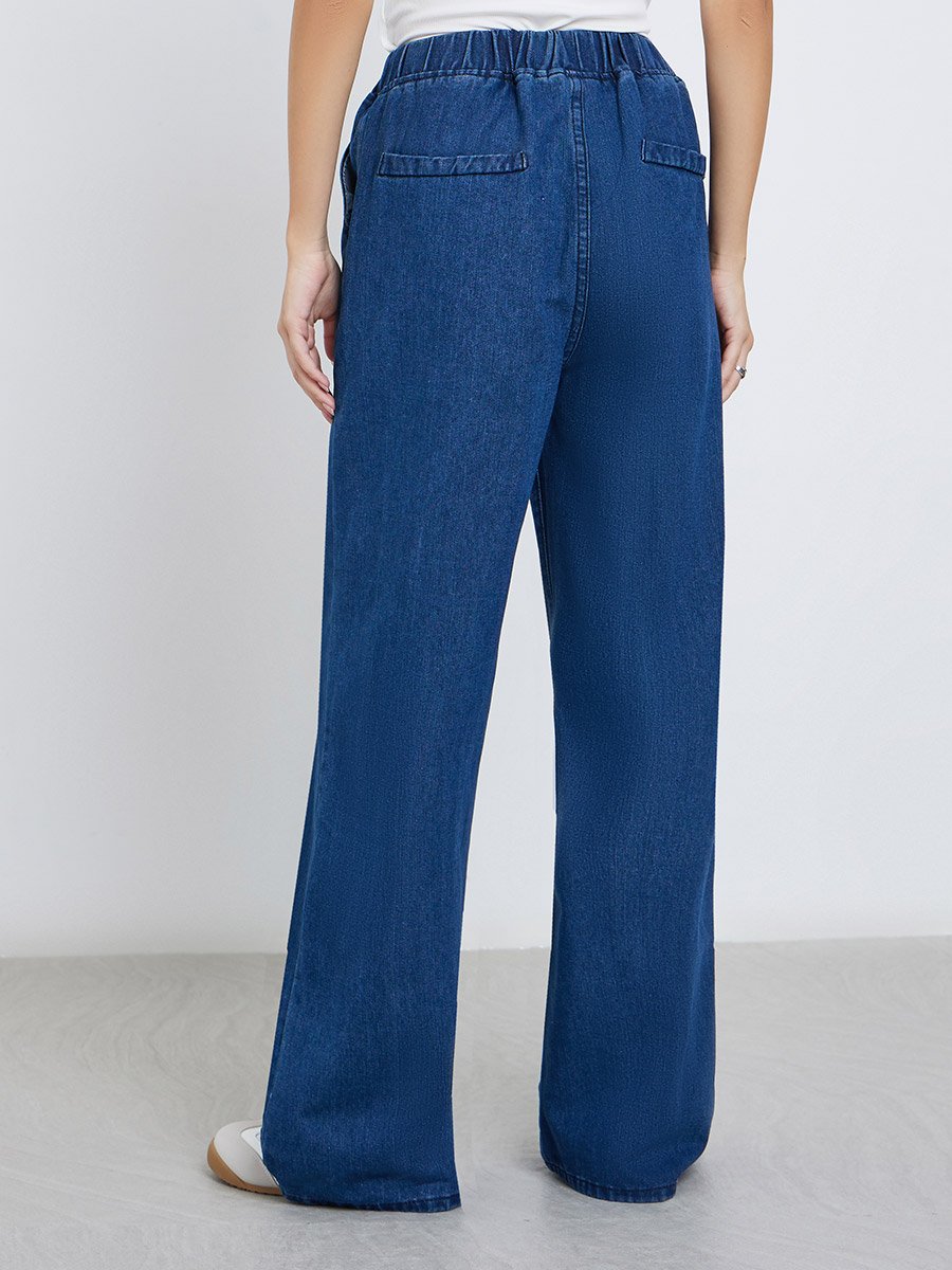 Wide Leg Drawstring Jeans with Pockets