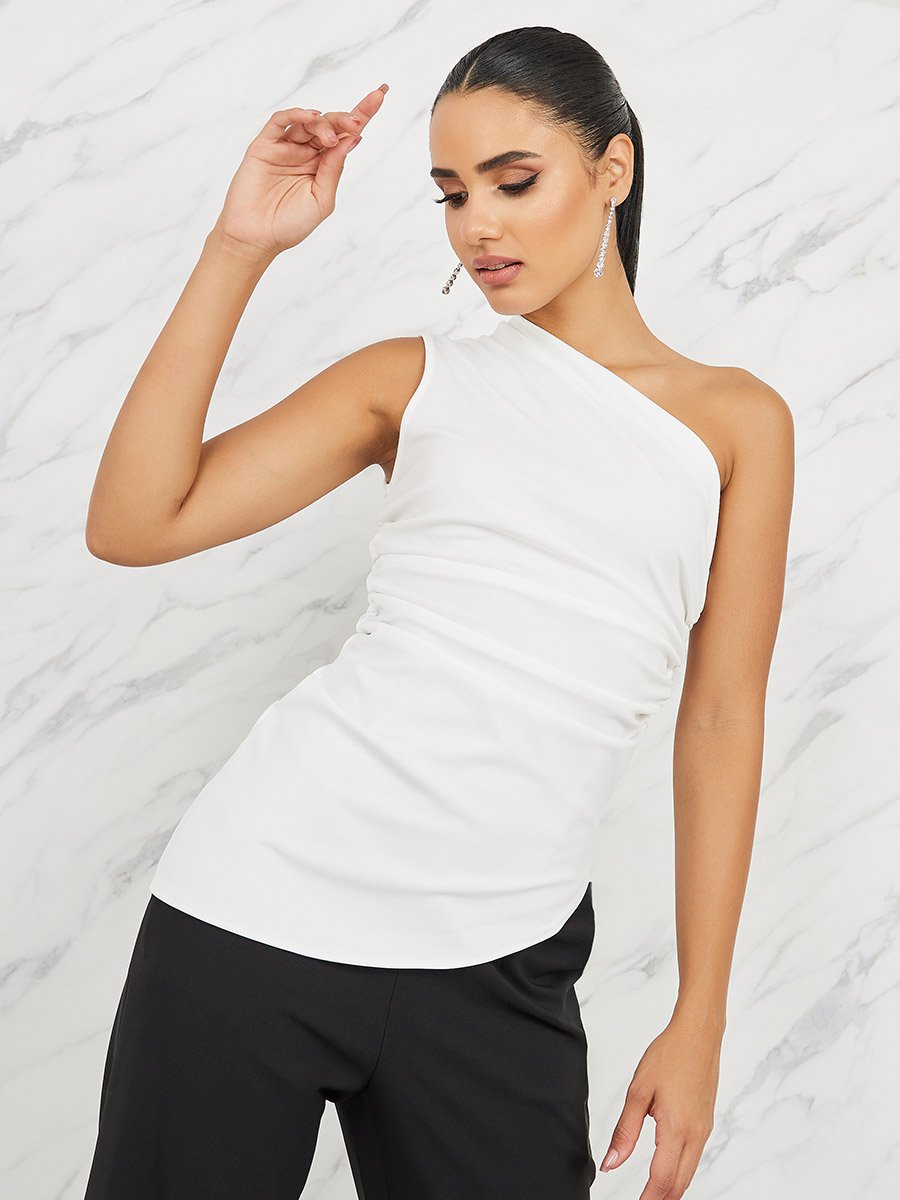 Ruched Detail One Sleeve Fitted Blouse