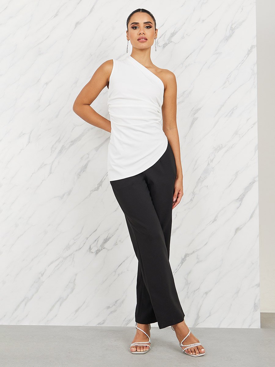 Ruched Detail One Sleeve Fitted Blouse