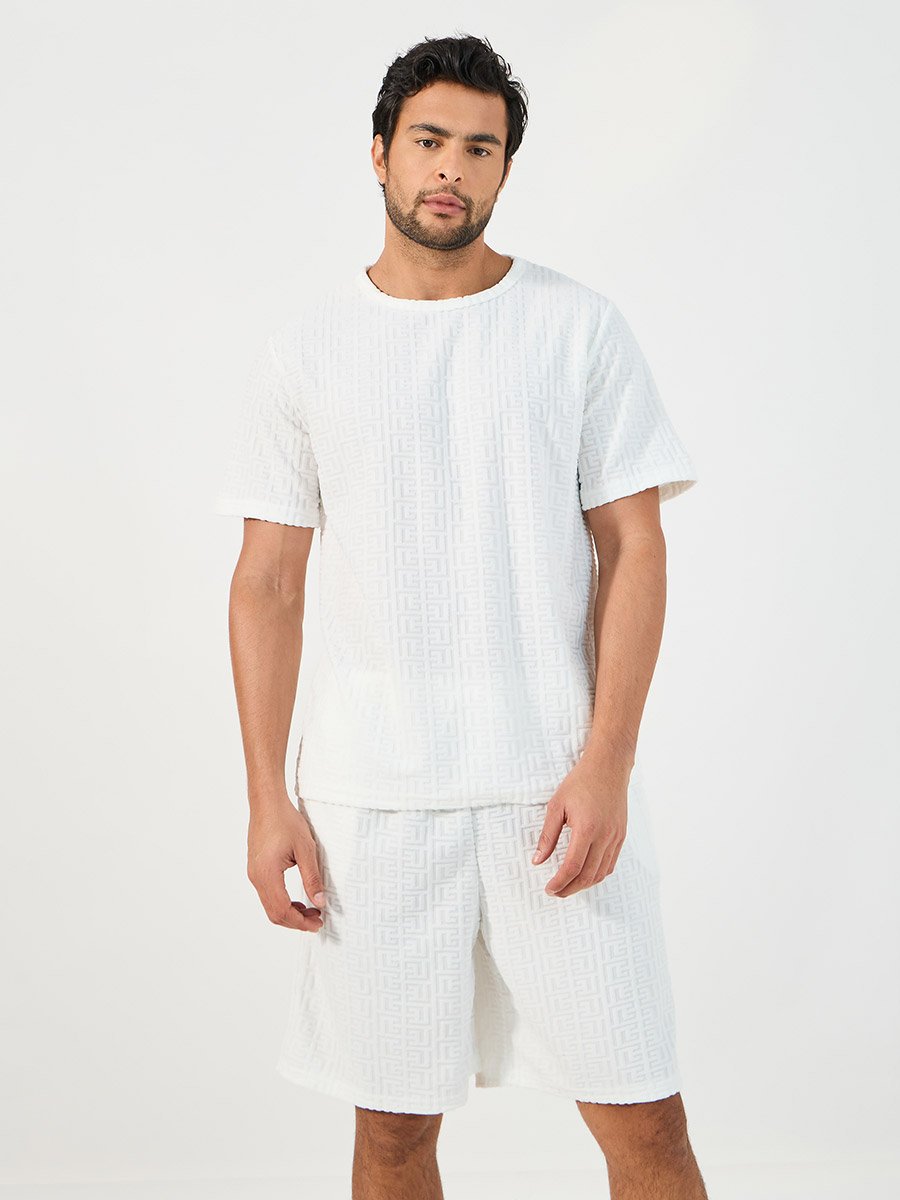Textured Short Sleeve T-Shirt and Shorts Set