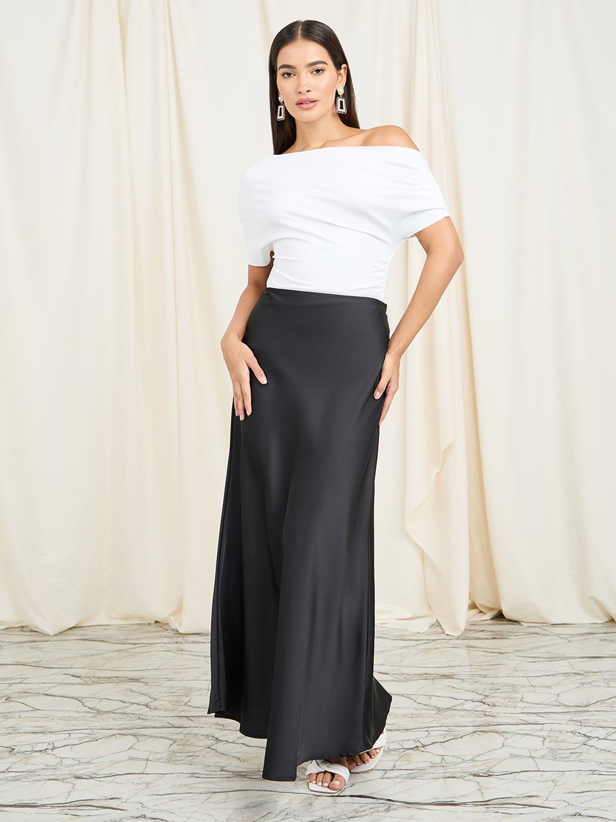 Asymmetric Neck Short Sleeve Knit Top
