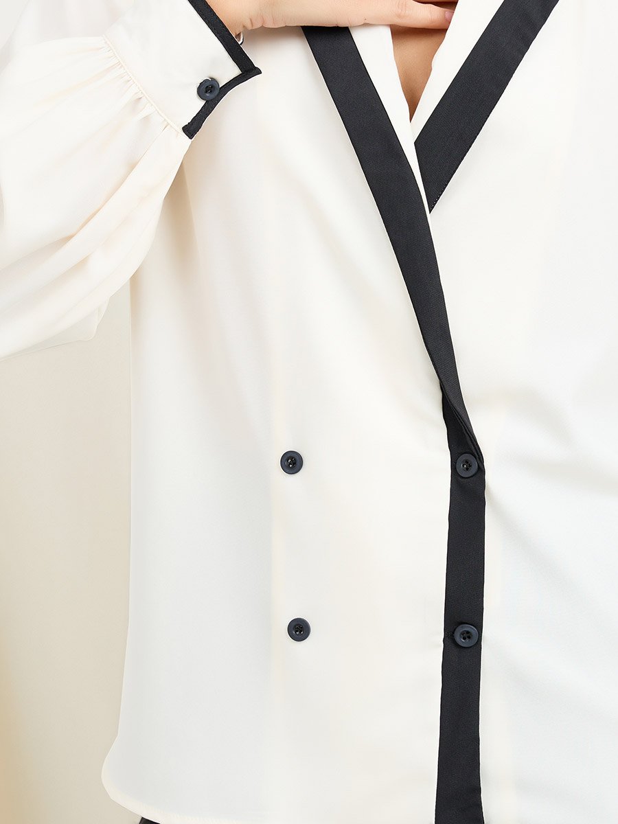 Off White Contrast Lapel Neck Wrap Top