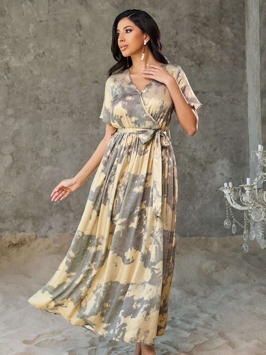 chinese dress ladies Satin Marble Print Maxi Dress XL main image 1