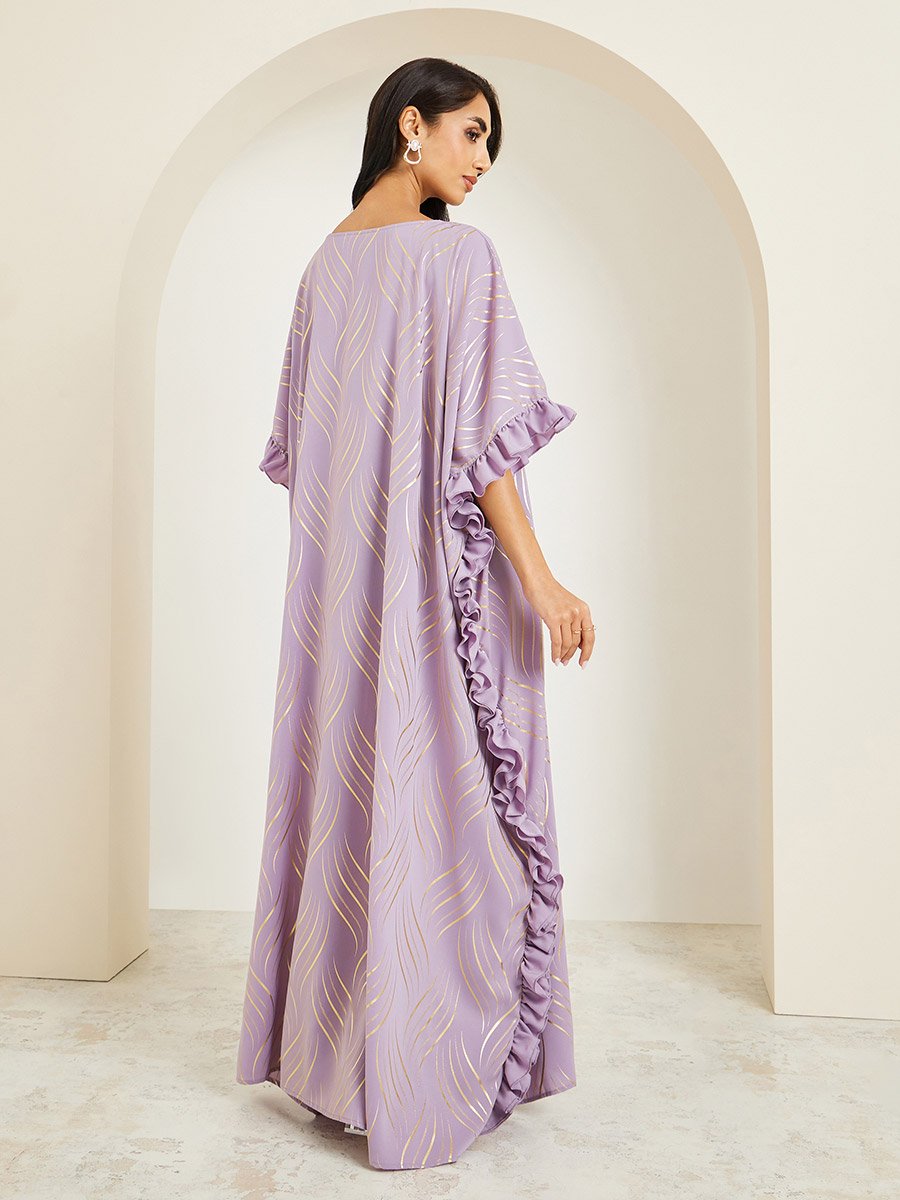Women Purple Maxi Kaftan with Gold Print For Women at Bahrain | Styli