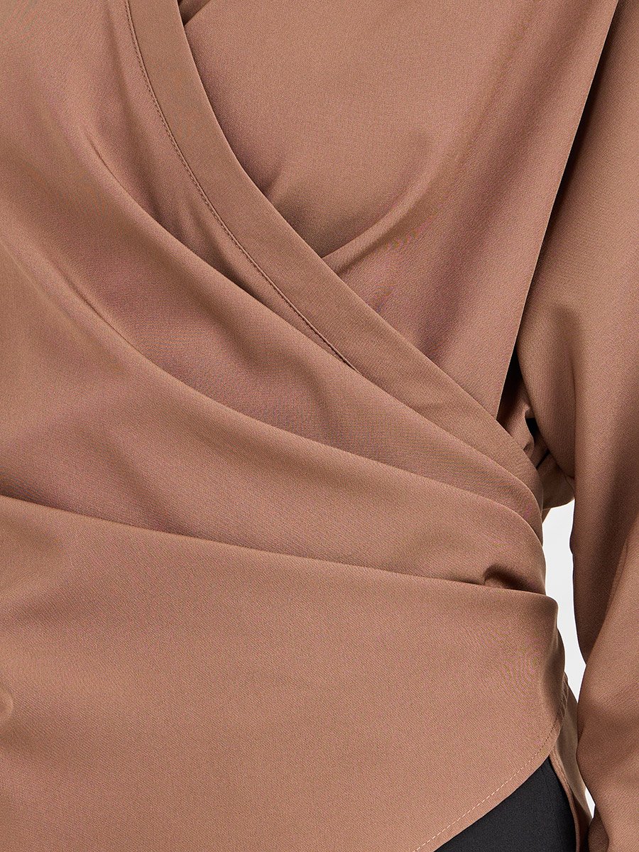 Collared Batwing Sleeves Wrap Top