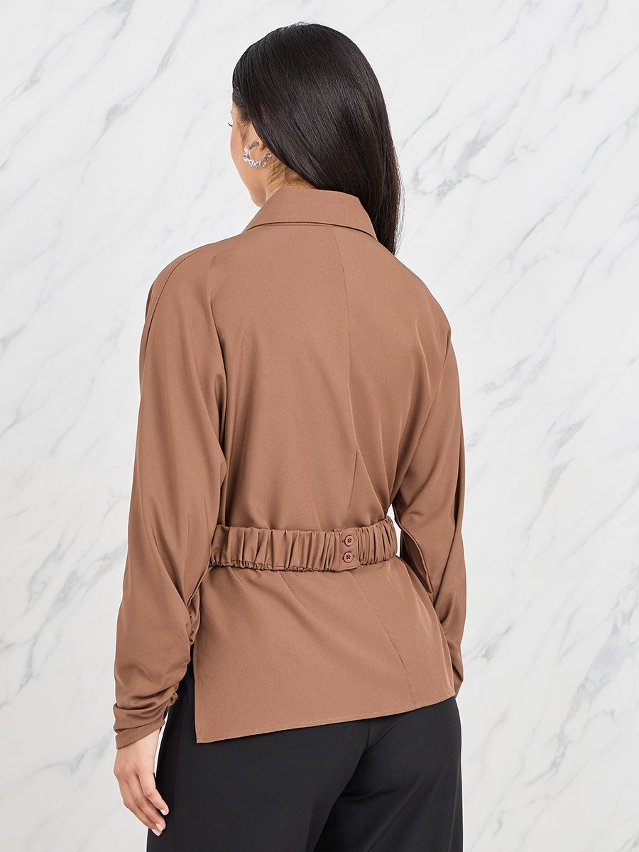 Collared Batwing Sleeves Wrap Top