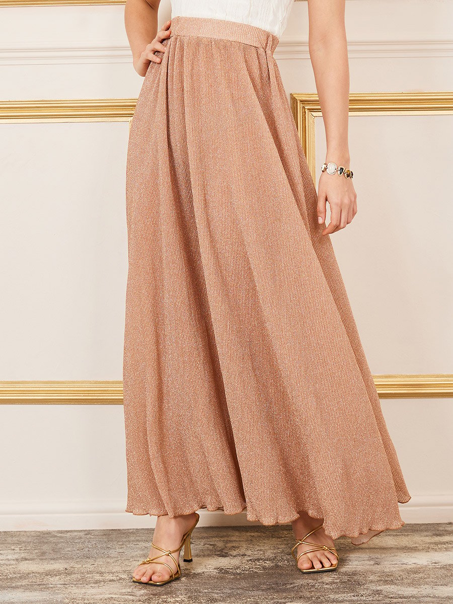 Shimmer Pleated Knitted A-Line Maxi Skirt