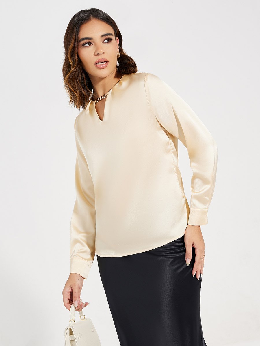 Keyhole Neck Chain Detail Satin Blouse