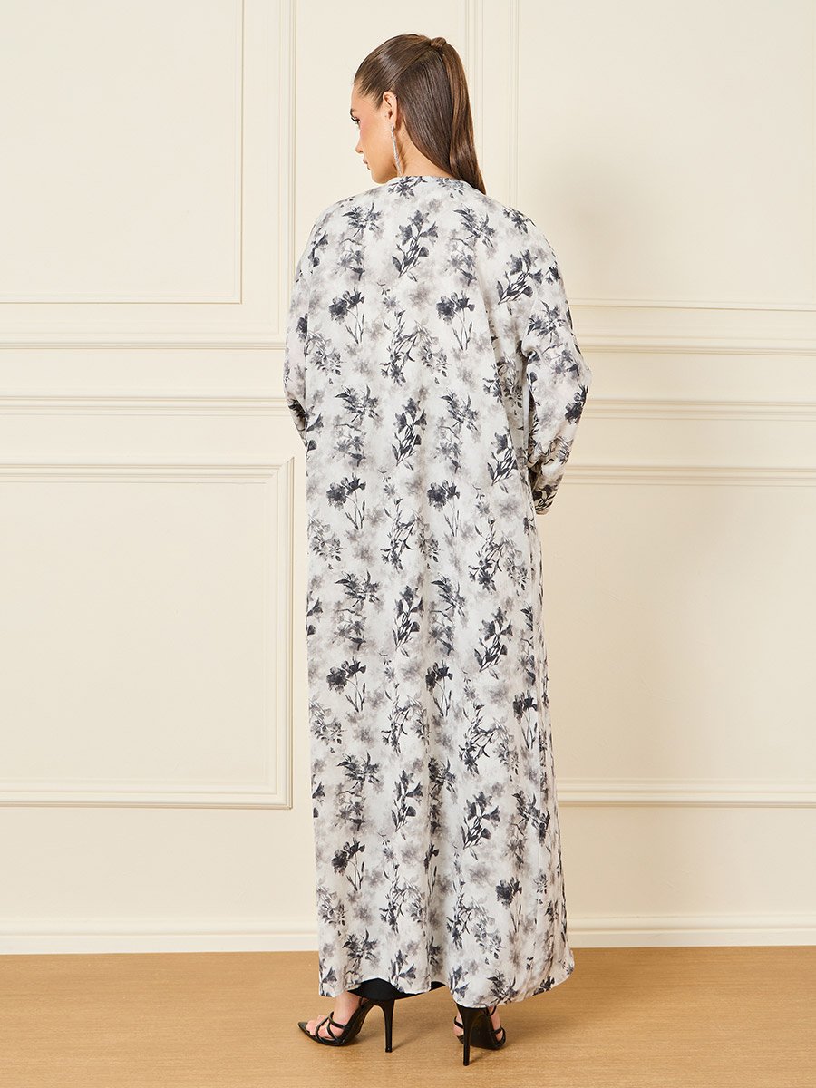 Abstract Floral Print Maxi Kimono