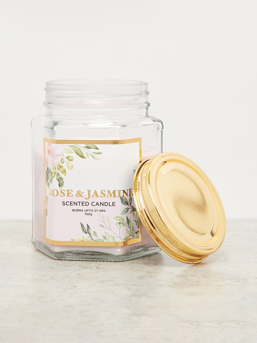 Elite d Art Rose and Jasmine Scented Jar Candle, 150g
