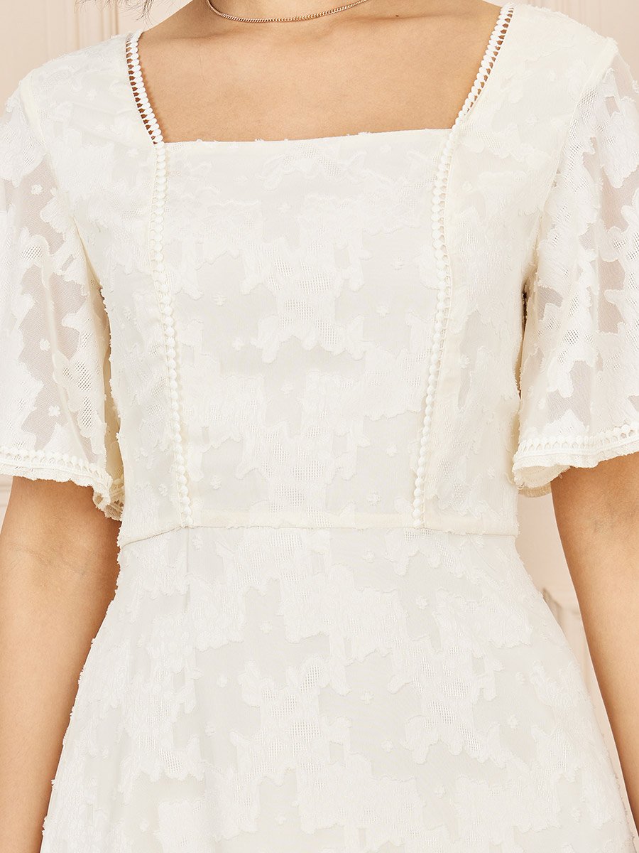 Burnout Texture Ruffle Hem A-Line Midi Dress