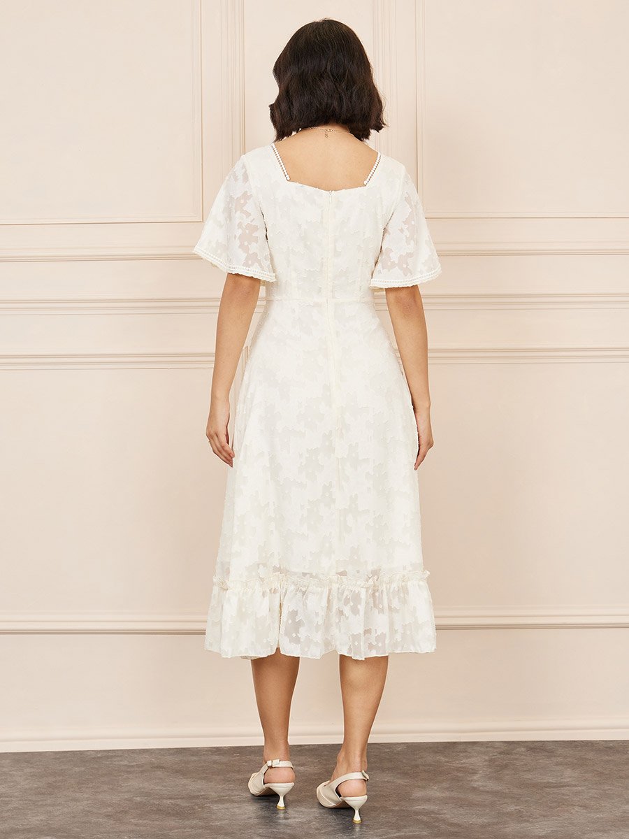 Burnout Texture Ruffle Hem A-Line Midi Dress