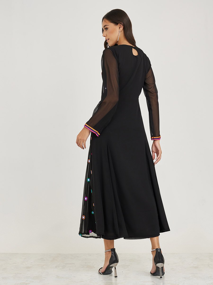 Embroidery Detail Mirror Work A-Line Maxi Dress For Women at Saudi | Styli Embroidery Detail Mirror Work A-Line Maxi Dress For Women at Saudi | Styli