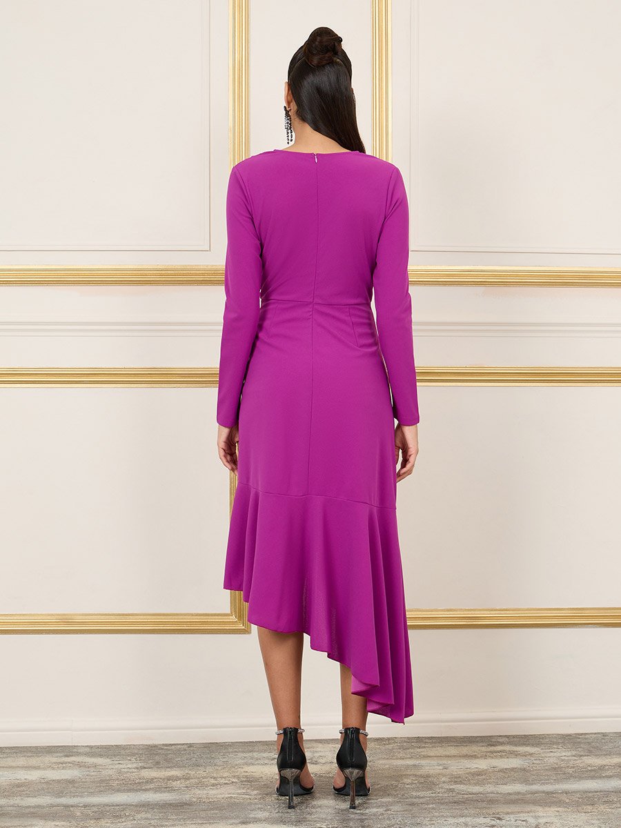 Ruffle Asymmetric Hem A-Line Midi Dress