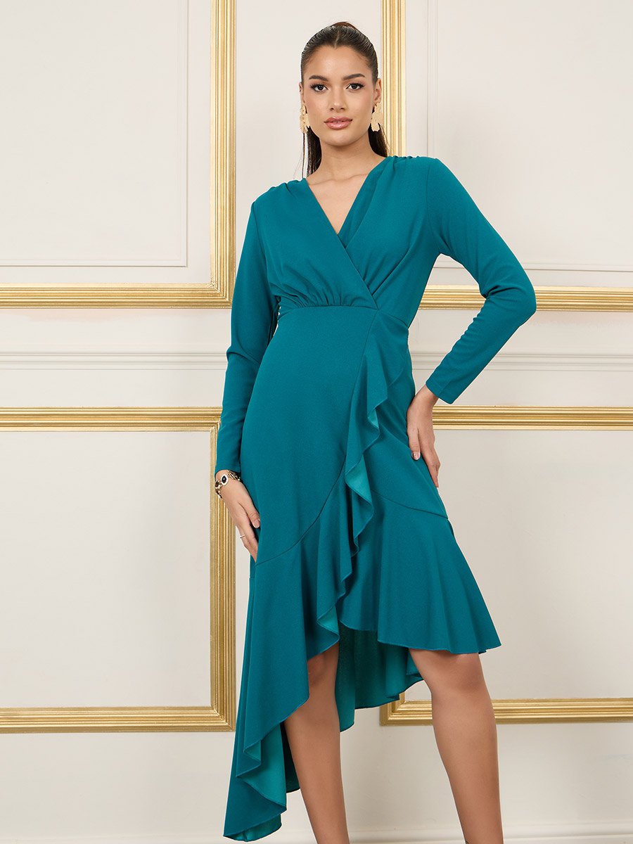 princess polly baby blue dress Roman Floral Chiffon Frill Asymmetric Midi Dress main image 0