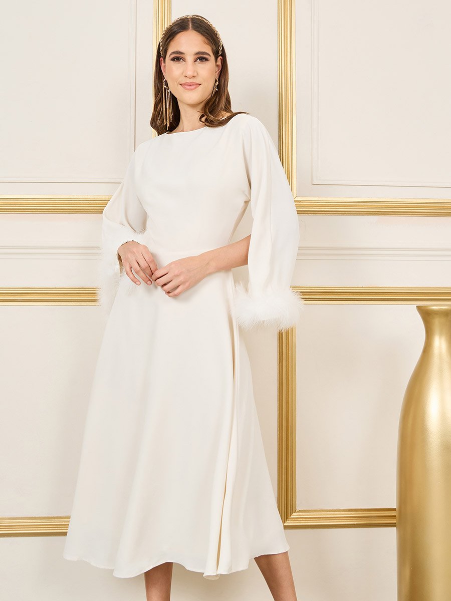 white dress with fur trim ASOS LUXE off the shoulder knit mini faux in trim hem Faux Fur Trim Sleeves A