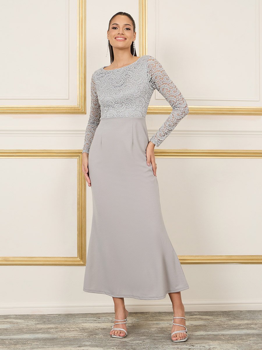 Lace Detail Long Sleeves Mermaid Dress