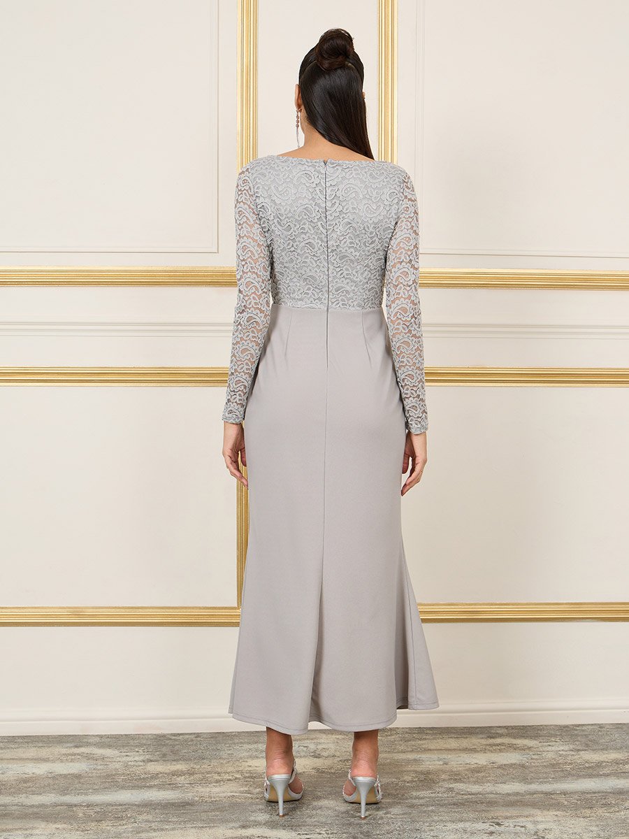 Lace Detail Long Sleeves Mermaid Dress