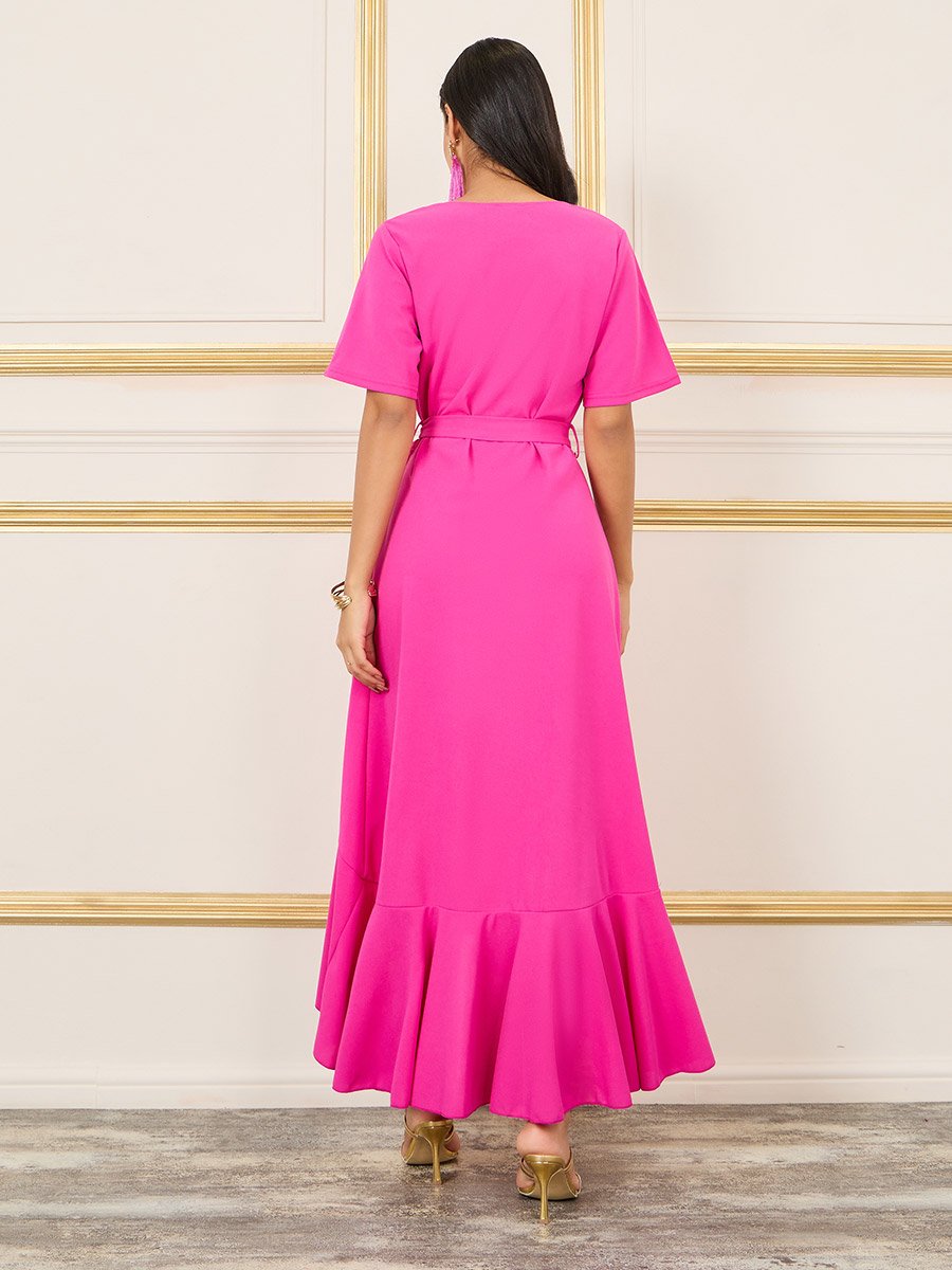 Ruffle Hem A-Line Wrap Maxi Dress For Women at Saudi | Styli