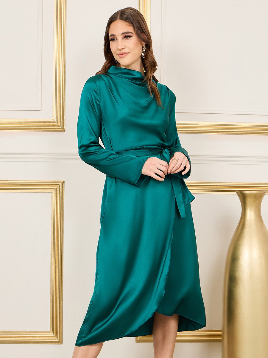 high neck a line midi dress Ever-Pretty Chic Pleated Evening Dress for Summer Wedding Guests & Cocktail Parties Occasion Dress