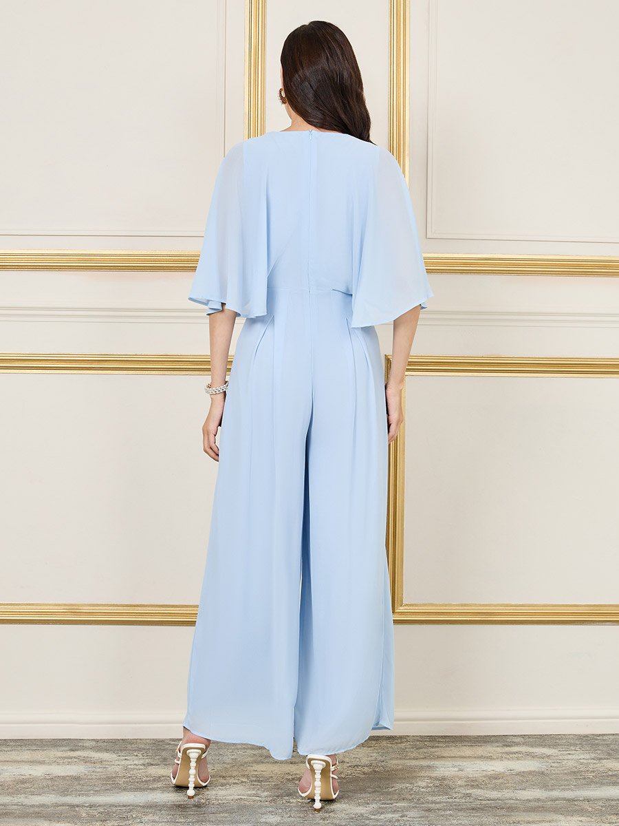 Beaded Detail Chiffon Box Pleat Wide Leg Jumpsuit For Women at Saudi | Styli