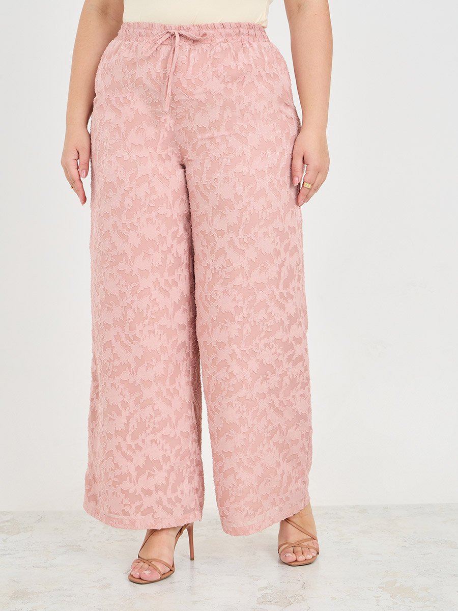 Plus Burnout Texture Wide Leg Pants with Pocket Detail