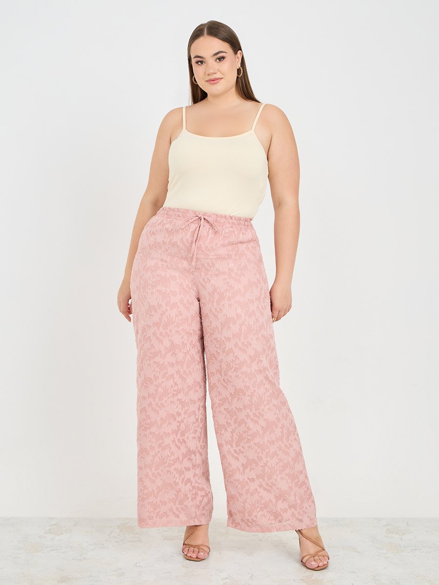 Plus Burnout Texture Wide Leg Pants with Pocket Detail
