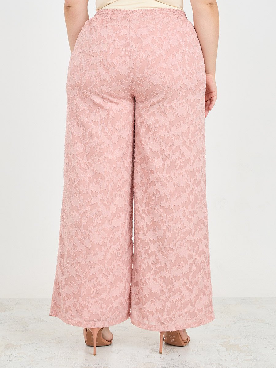Plus Burnout Texture Wide Leg Pants with Pocket Detail