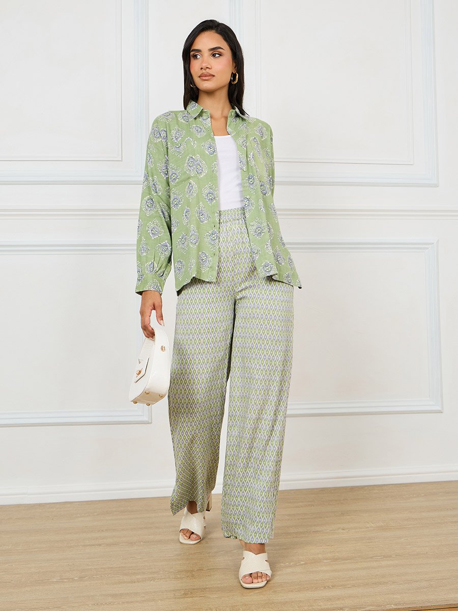 All Over Print Shirt and Split Detail Pants Set