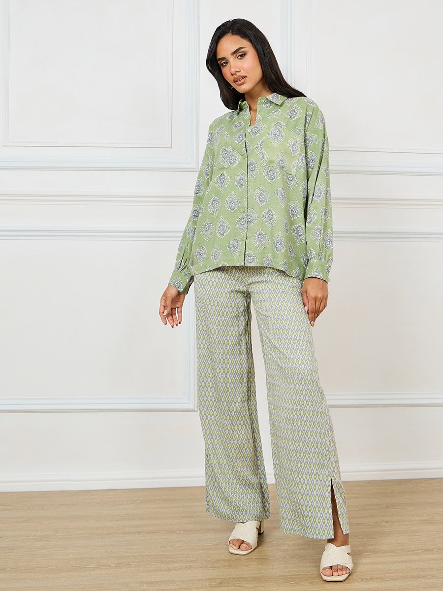 All Over Print Shirt and Split Detail Pants Set