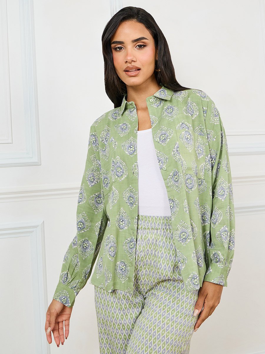 All Over Print Shirt and Split Detail Pants Set