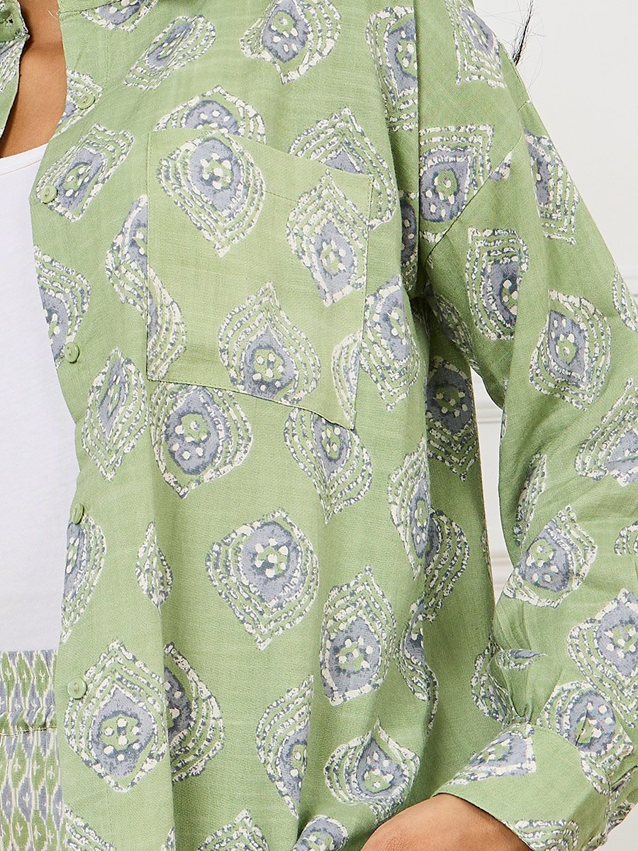 All Over Print Shirt and Split Detail Pants Set
