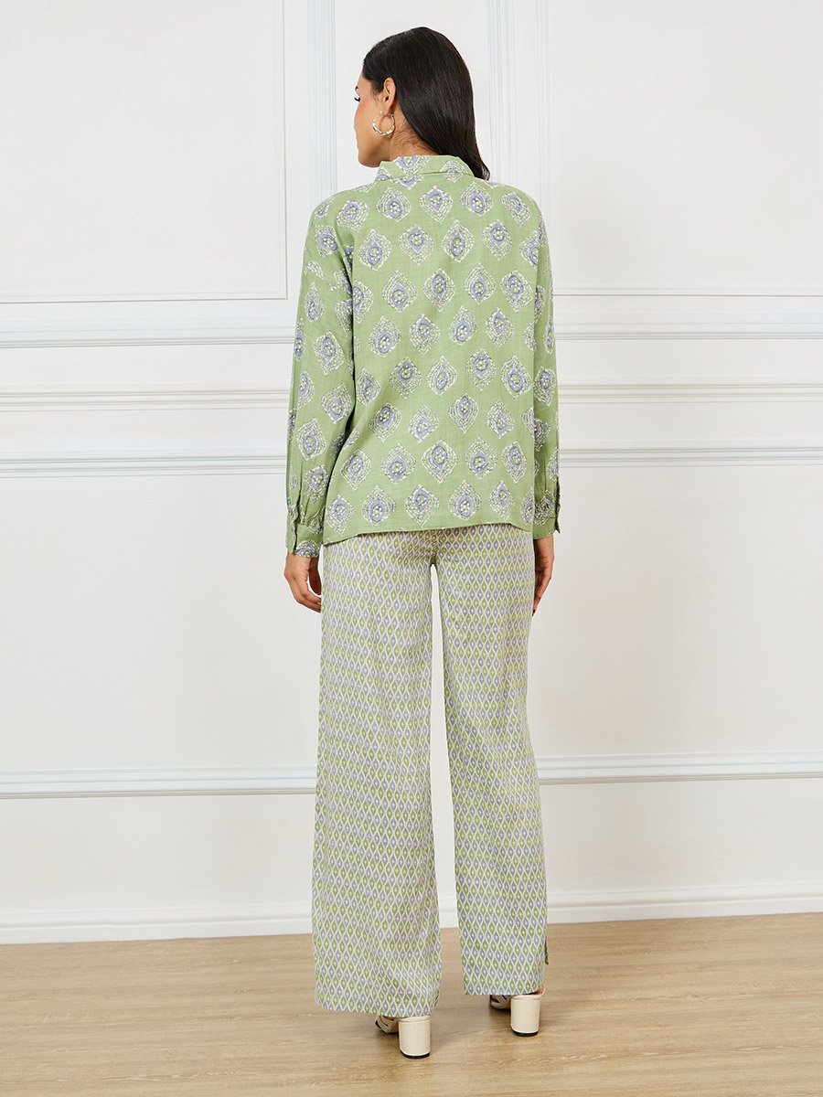 All Over Print Shirt and Split Detail Pants Set