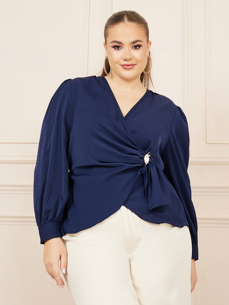 Plus Solid Metal Buckle Detail Wrap Top