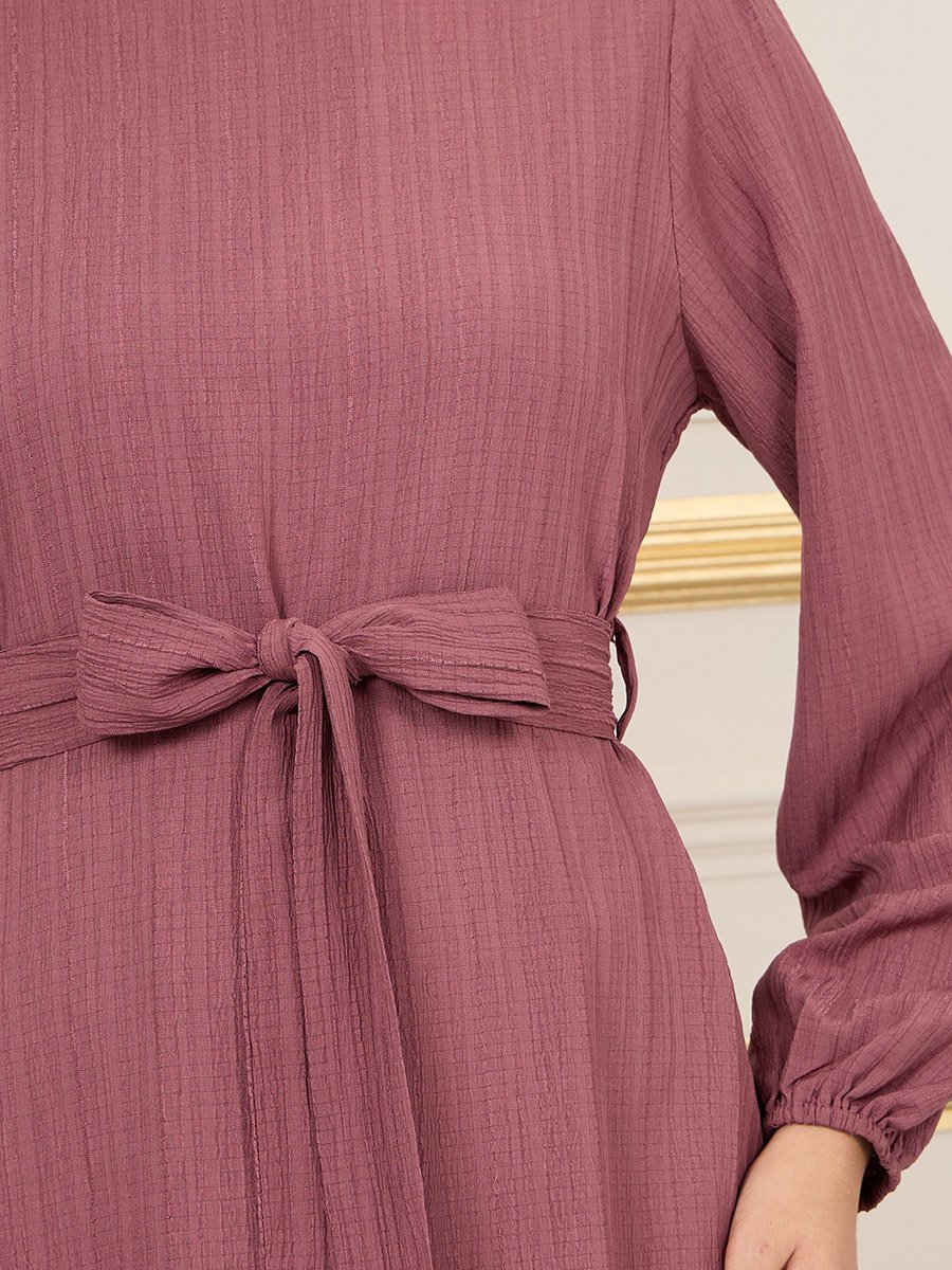 Textured Self Tie Up A-Line Midi Dress
