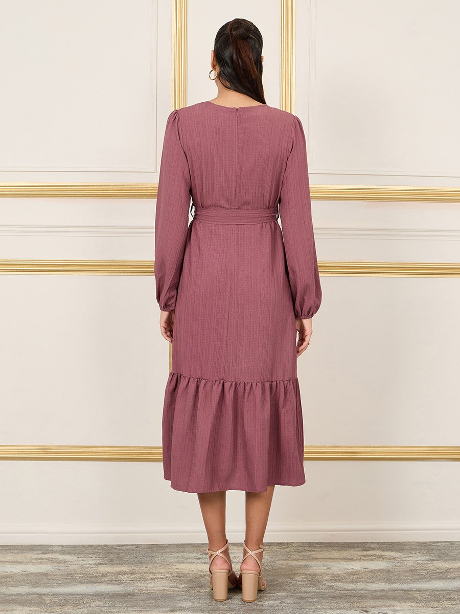 Textured Self Tie Up A-Line Midi Dress