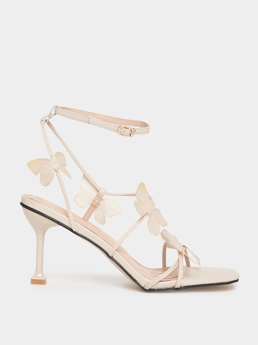 Butterfly Applique Stiletto Heel Sandals