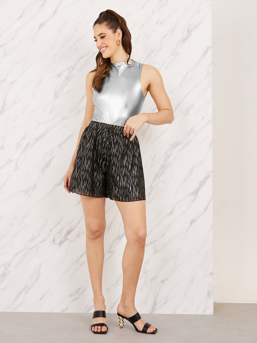Foil Print High Rise Shorts