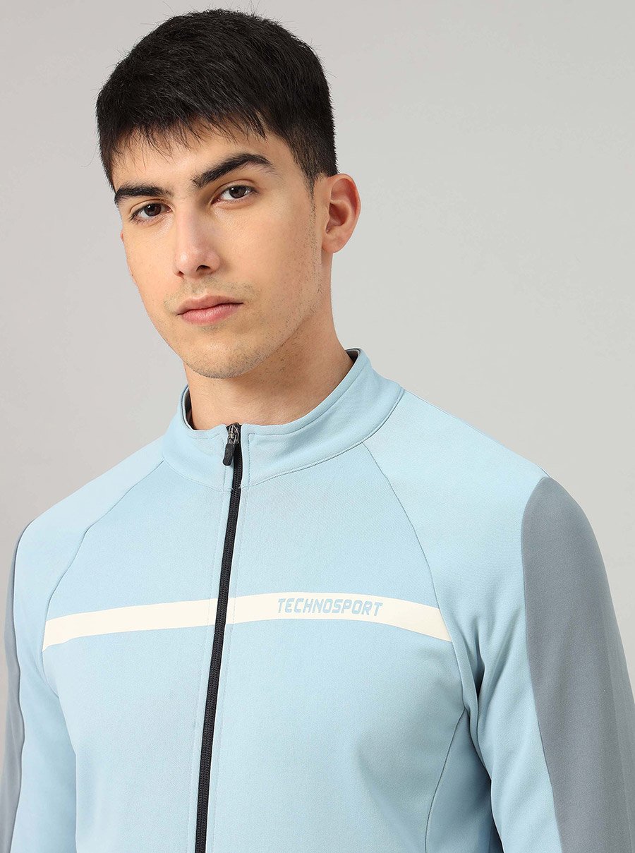 High Neck Full Sleeve Colorblock Fleece Jacket