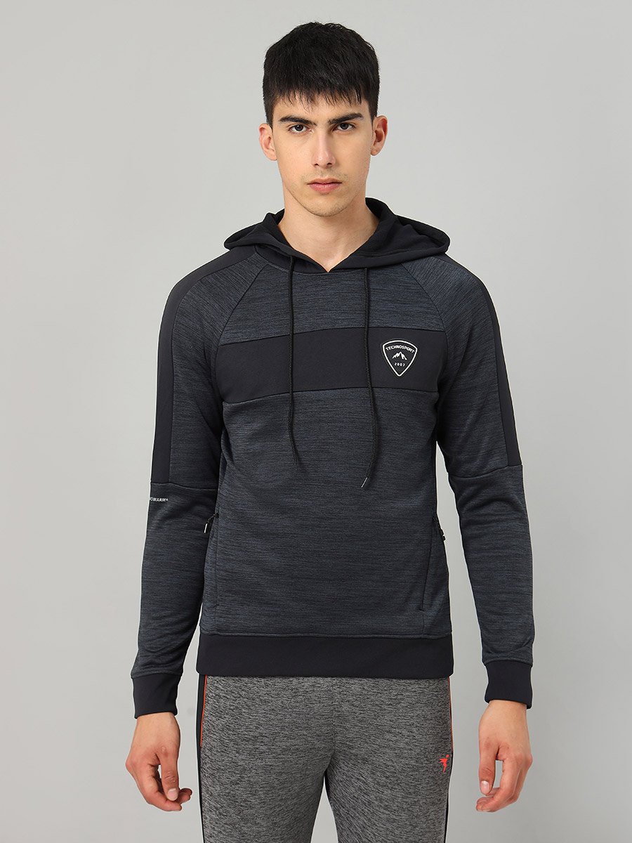 Contrast Panel Melange Fleece Hoodie
