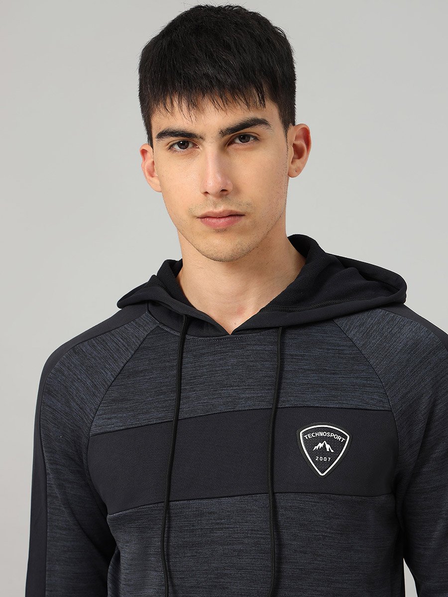 Contrast Panel Melange Fleece Hoodie