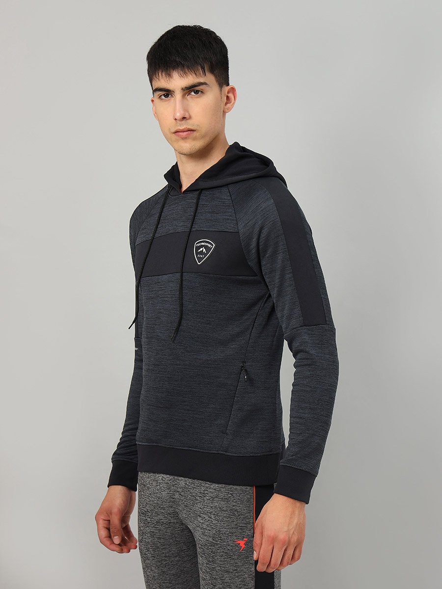 Contrast Panel Melange Fleece Hoodie