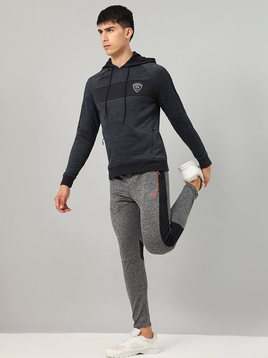 Contrast Panel Melange Fleece Hoodie