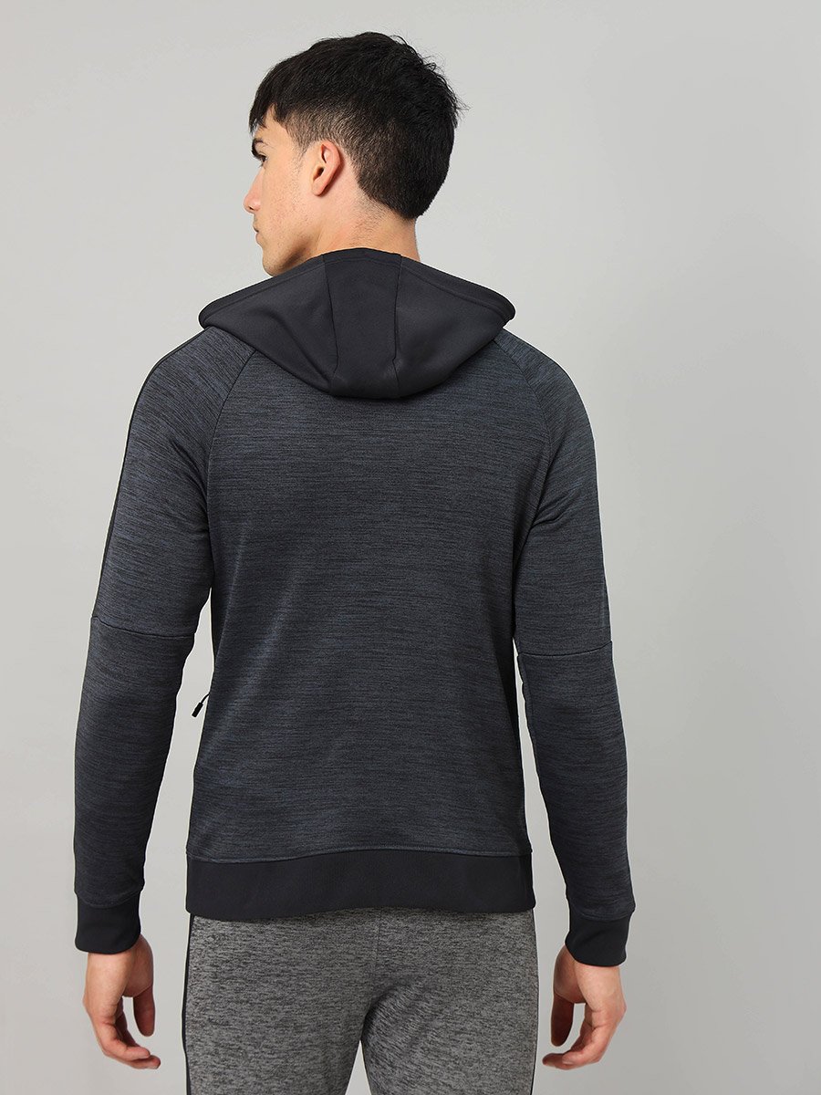 Contrast Panel Melange Fleece Hoodie