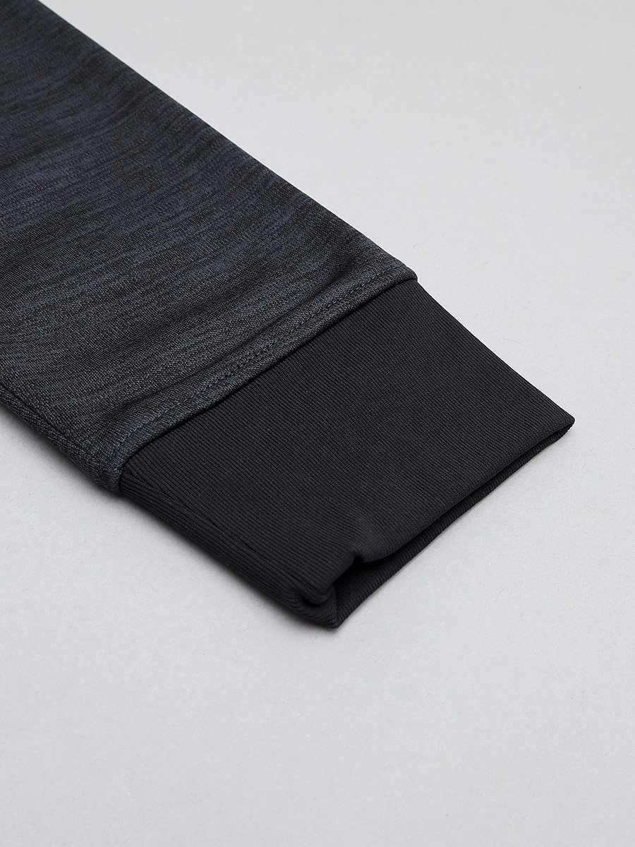 Contrast Panel Melange Fleece Hoodie