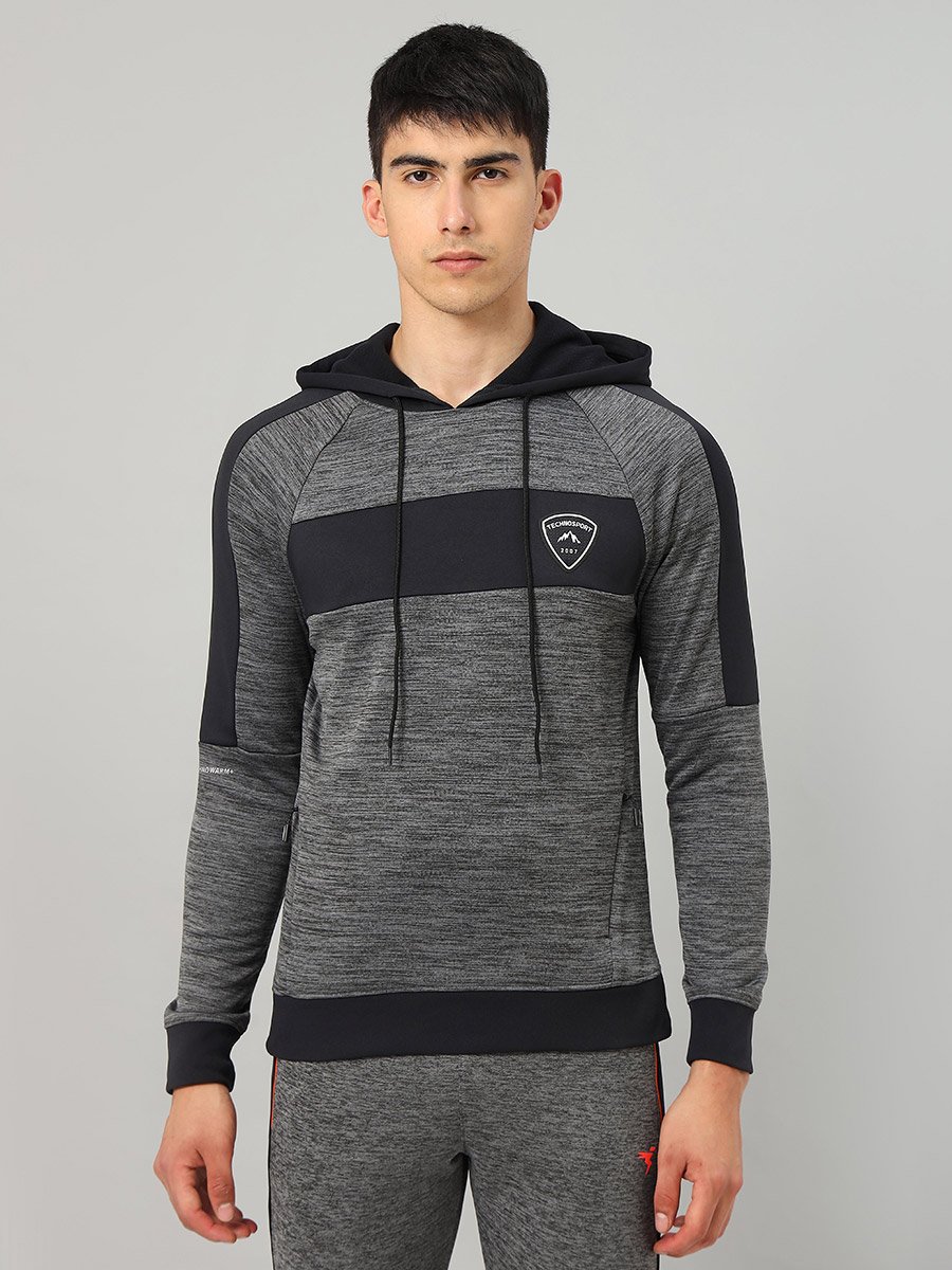 Contrast Panel Melange Fleece Hoodie