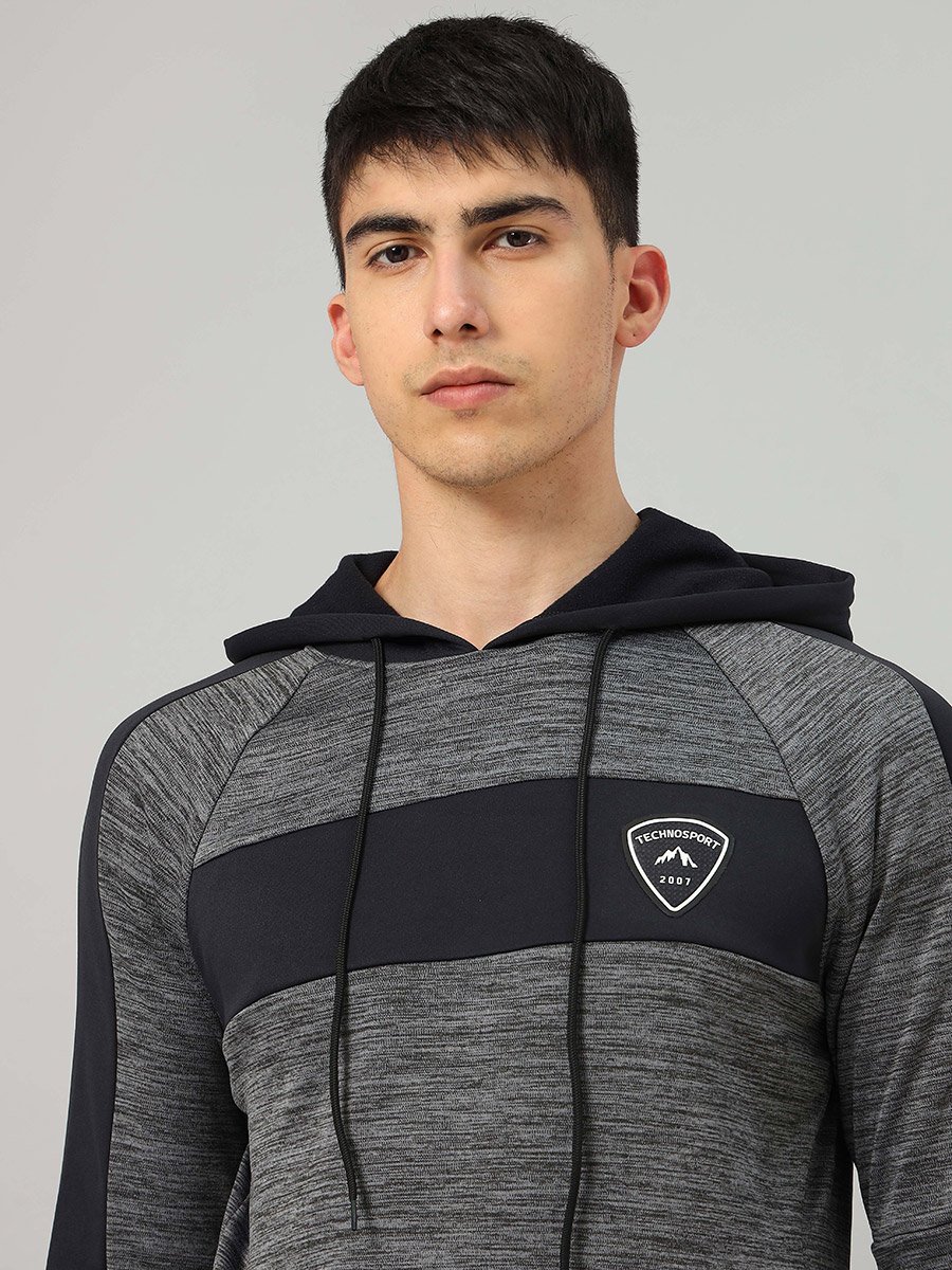 Contrast Panel Melange Fleece Hoodie
